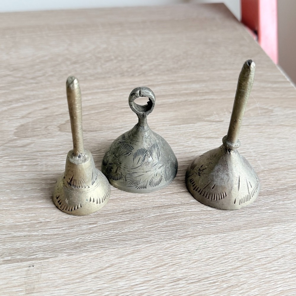 Vintage Bells of‎ Sarna Small Etched Brass Bell 2" Tall India Classic